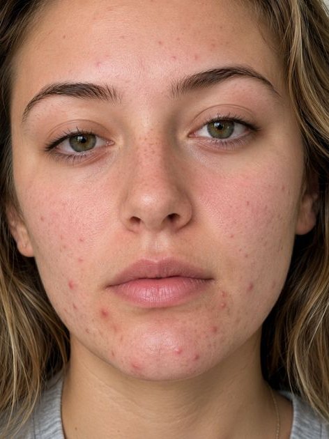 Visage jeune présentant des imperfections et un grain de peau irrégulier